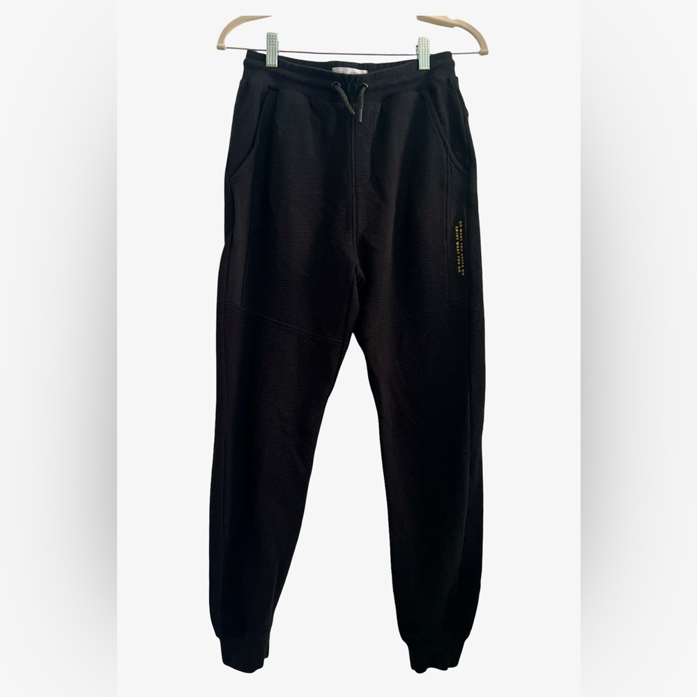 Zara girls 13 - 14 jogger pants black ribbed cotton drawstring sweatpants